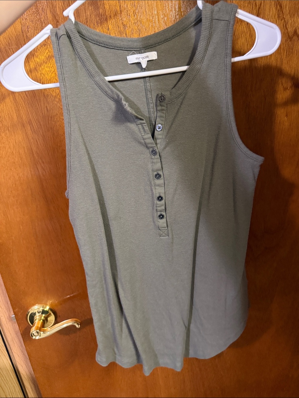 Maurices Olive Green Ribbed Henley Tank